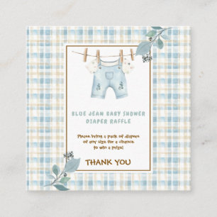 Gingham Blue Jean Baby shower Luier Raffle Informatiekaartje