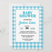 Gingham Blue Plaid Baby shower Invitation Kaart (Voorkant)