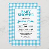 Gingham Blue Plaid Baby shower Invitation Kaart (Voorkant / Achterkant)