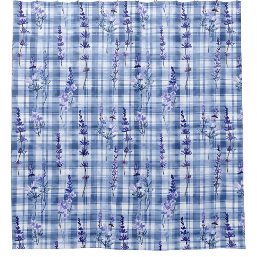 Gingham Blue Plaid Lavender Douchegordijn (Voorkant)