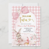 Gingham Blush Pink Floral Bow Bunny Tea Party Kaart (Voorkant)
