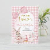 Gingham Blush Pink Floral Bow Bunny Tea Party Kaart (Staand voorkant)