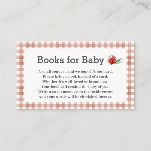 Gingham Boeken voor baby Baby shower Informatiekaartje (Voorkant)