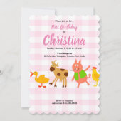 Gingham Boerderij Animal Baby eerste verjaardagsui Kaart (Voorkant)