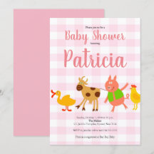 Gingham Boerderij Animal Baby Girl Shower