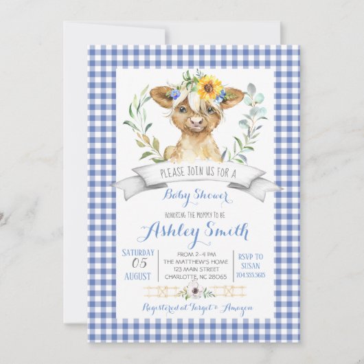 Gingham boerderij baby shower uitnodiging (Voorkant)