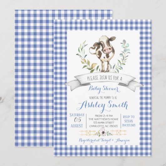 Gingham boerderij baby shower uitnodiging (Voorkant / Achterkant)