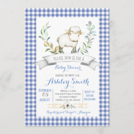 Gingham boerderij schaap baby shower uitnodiging
