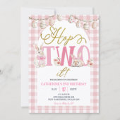 Gingham Boho Bloemige Hop Twee Verjaardag Kaart (Voorkant)