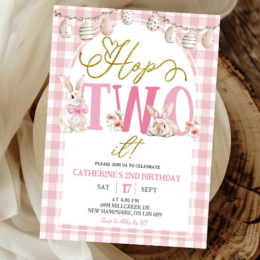 Gingham Boho Bloemige Hop Twee Verjaardag Kaart