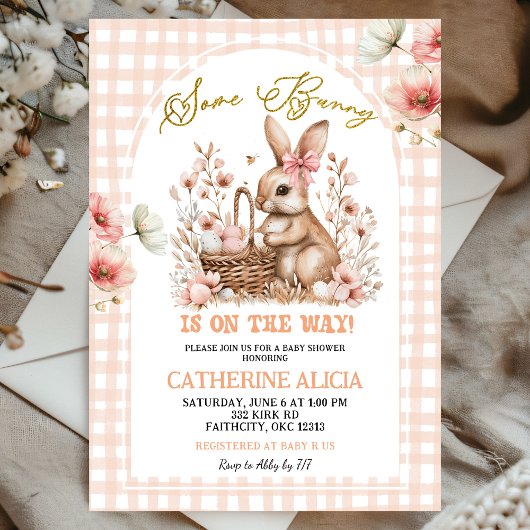 Gingham Boho Floral Easter Bunny Baby Shower Kaart