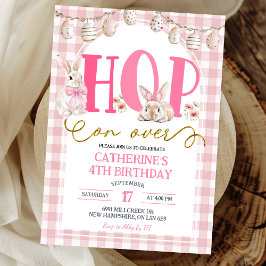 Gingham Boho Floral Hop on over Bunny Birthday Kaart