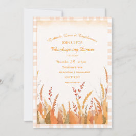 Gingham Boho Pampas Grass Rustic Thanksgiving Kaart