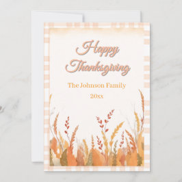 Gingham Boho Pampas Grass Rustieke Thanksgiving Feestdagenkaart