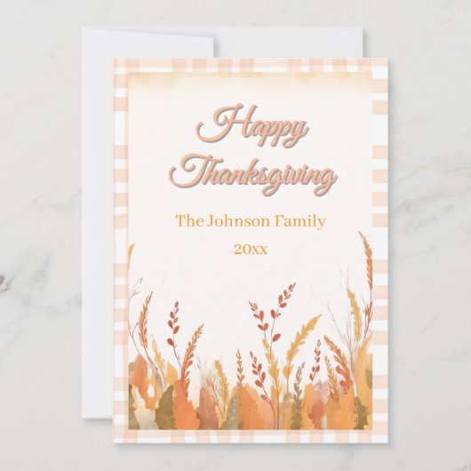 Gingham Boho Pampas Grass Rustieke Thanksgiving Feestdagenkaart (Voorkant)
