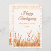 Gingham Boho Pampas Grass Rustieke Thanksgiving Feestdagenkaart (Voorkant / Achterkant)
