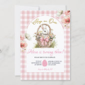 Gingham Boho Pink Bow Floral Easter Bunny Birthday Kaart (Voorkant)
