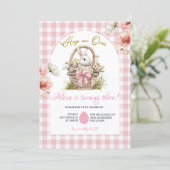 Gingham Boho Pink Bow Floral Easter Bunny Birthday Kaart (Staand voorkant)