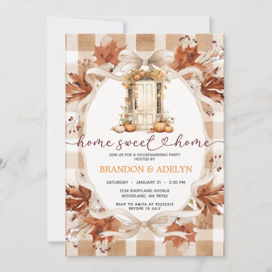 Gingham Boho Pompoen housewarming party Kaart (Voorkant)