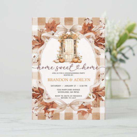 Gingham Boho Pumpkin housewarming party Kaart (Staand voorkant)