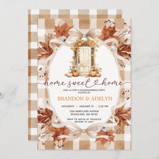 Gingham Boho Pumpkin housewarming party Kaart (Voorkant / Achterkant)