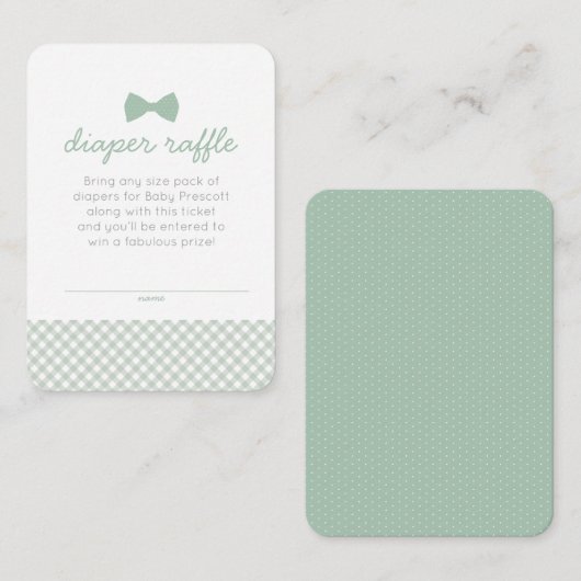 Gingham boog stropdas baby shower groene luier lot informatiekaartje (Voorkant / Achterkant)