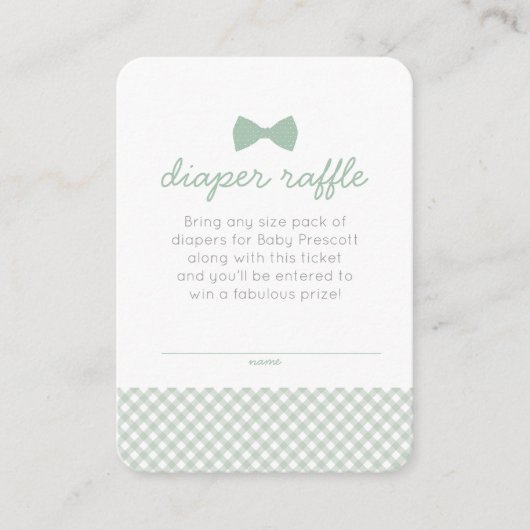 Gingham boog stropdas baby shower groene luier lot informatiekaartje (Voorkant)