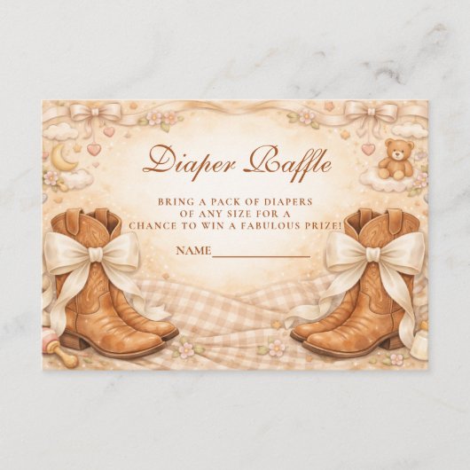 Gingham Boots And Bows Diapper Raffle Informatiekaartje (Voorkant)