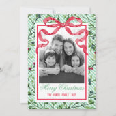 Gingham Bow Botanische Kerstmis Kaart (Voorkant)