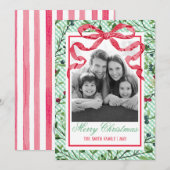 Gingham Bow Botanische Kerstmis Kaart (Voorkant / Achterkant)