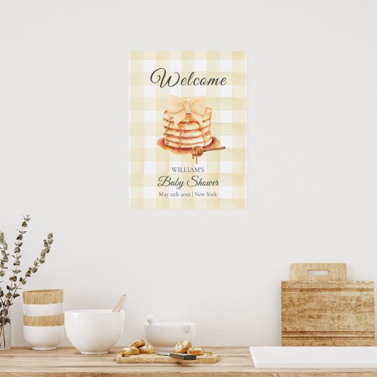 Gingham Bow Pannenkoek Brunch Baby shower Welkom Poster (Keuken)