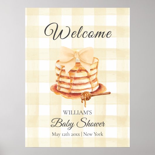 Gingham Bow Pannenkoek Brunch Baby shower Welkom Poster (Voorkant)