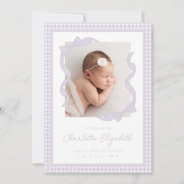 Gingham Bow Photo Birth Announcement Aankondiging