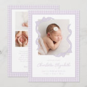 Gingham Bow Photo Birth Announcement Aankondiging (Voorkant / Achterkant)
