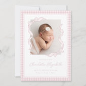 Gingham Bow Photo Birth Announcement Aankondiging (Voorkant)