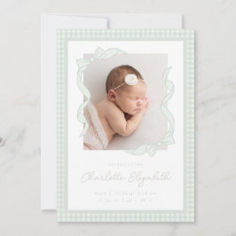 Gingham Bow Photo Birth Announcement Aankondiging