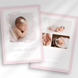 Gingham Bow Photo Birth Announcement Aankondiging