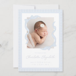 Gingham Bow Photo Birth Announcement Aankondiging