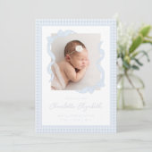 Gingham Bow Photo Birth Announcement Aankondiging (Staand voorkant)