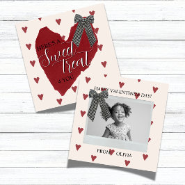 Gingham Bow Red Valentine's Classroom Photo Card Notitiekaartje