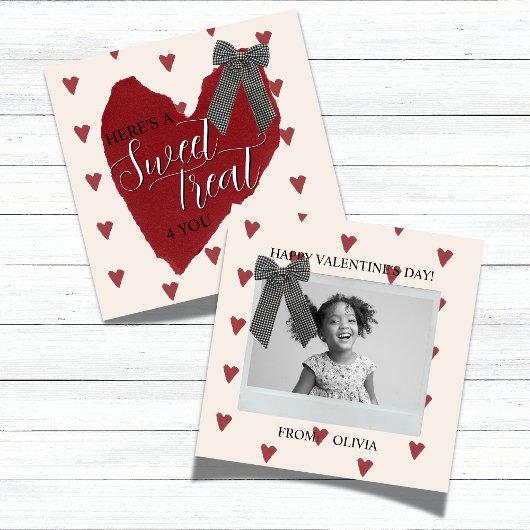 Gingham Bow Red Valentine's Classroom Photo Card Notitiekaartje