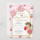 Gingham Bow Strawberry Spanish Baby Baby Shower Kaart (Voorkant)