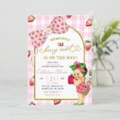 Gingham Bow Strawberry Spanish Baby Baby Shower Kaart (Staand voorkant)