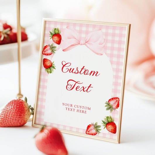 Gingham Bow Strawberry Table Sign Poster