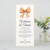 Gingham Bow Wedding Place Setting Thank You Card Programmakaart (Staand voorkant)