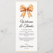 Gingham Bow Wedding Place Setting Thank You Card Programmakaart (Voorkant)