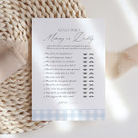 Gingham Boy Baby shower Raad wie mama of papa Kaart<br><div class="desc">Laat baby shower gasten deelnemen aan een spel van 'Guess Who: Mama of Daddy met deze elegante spelkaart,  met blauwe gingham en grijze typografie.</div>