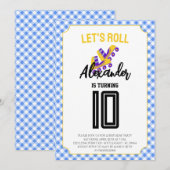 Gingham Boys Roller Skate Verjaardag Kaart (Voorkant / Achterkant)