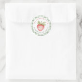 Gingham Bruiloftsfeest Cute Strawberry Jam Favor Ronde Sticker (Tas)