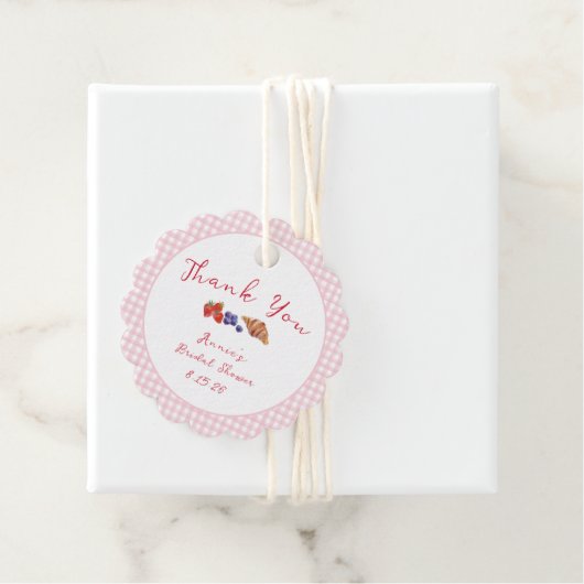 Gingham Brunch Vrijgezellenfeest Dank u licht roze Bedankjes Labels (In situ)